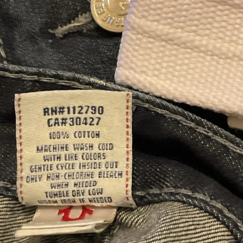 True Religion‎ Ricky Jeans Mens Seat 34 Big T Thick Stitch Blue